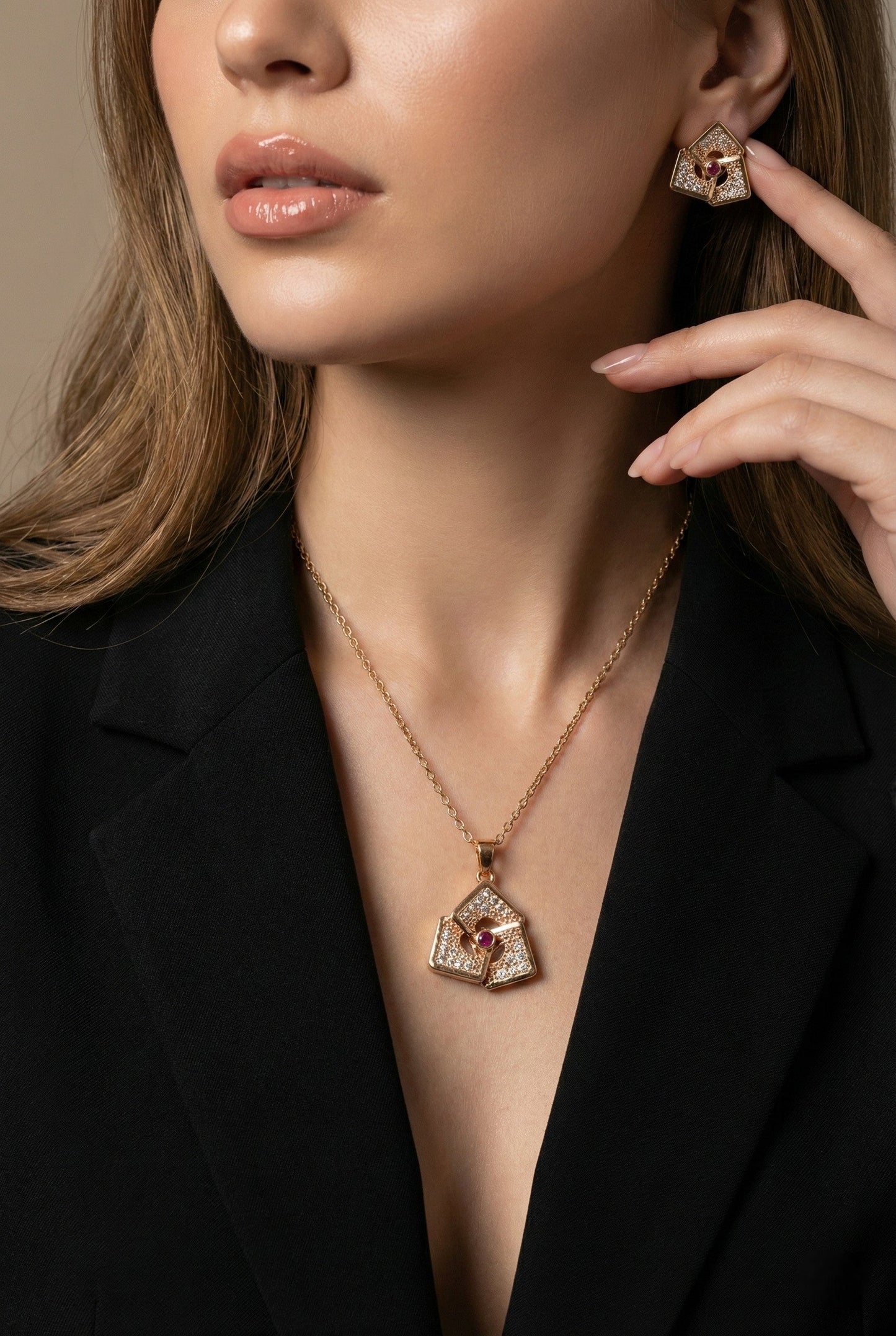 Meira Jewellery Rose Gold Plated Stone Studded Pendant Necklace with Pink Center Accent for Women, Lightweight Party Jewellery for Festive, Wedding, Evening, Daily Styling with Premium Finish Chain-11