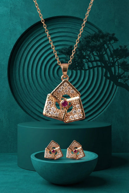 Meira Jewellery Rose Gold Plated Stone Studded Pendant Necklace with Pink Center Accent for Women, Lightweight Party Jewellery for Festive, Wedding, Evening, Daily Styling with Premium Finish Chain-11