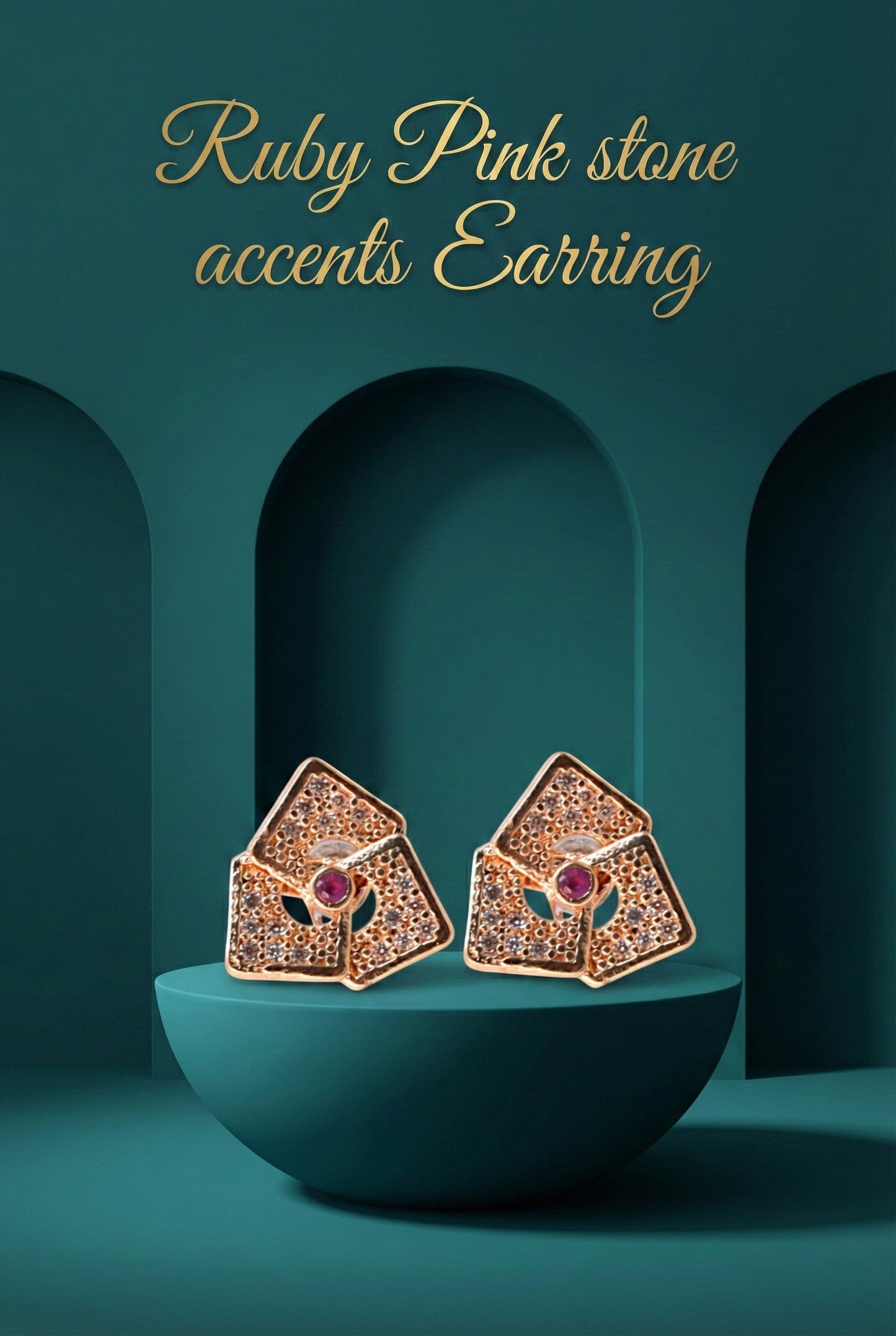 Meira Jewellery Rose Gold Plated Stone Studded Pendant Necklace with Pink Center Accent for Women, Lightweight Party Jewellery for Festive, Wedding, Evening, Daily Styling with Premium Finish Chain-11