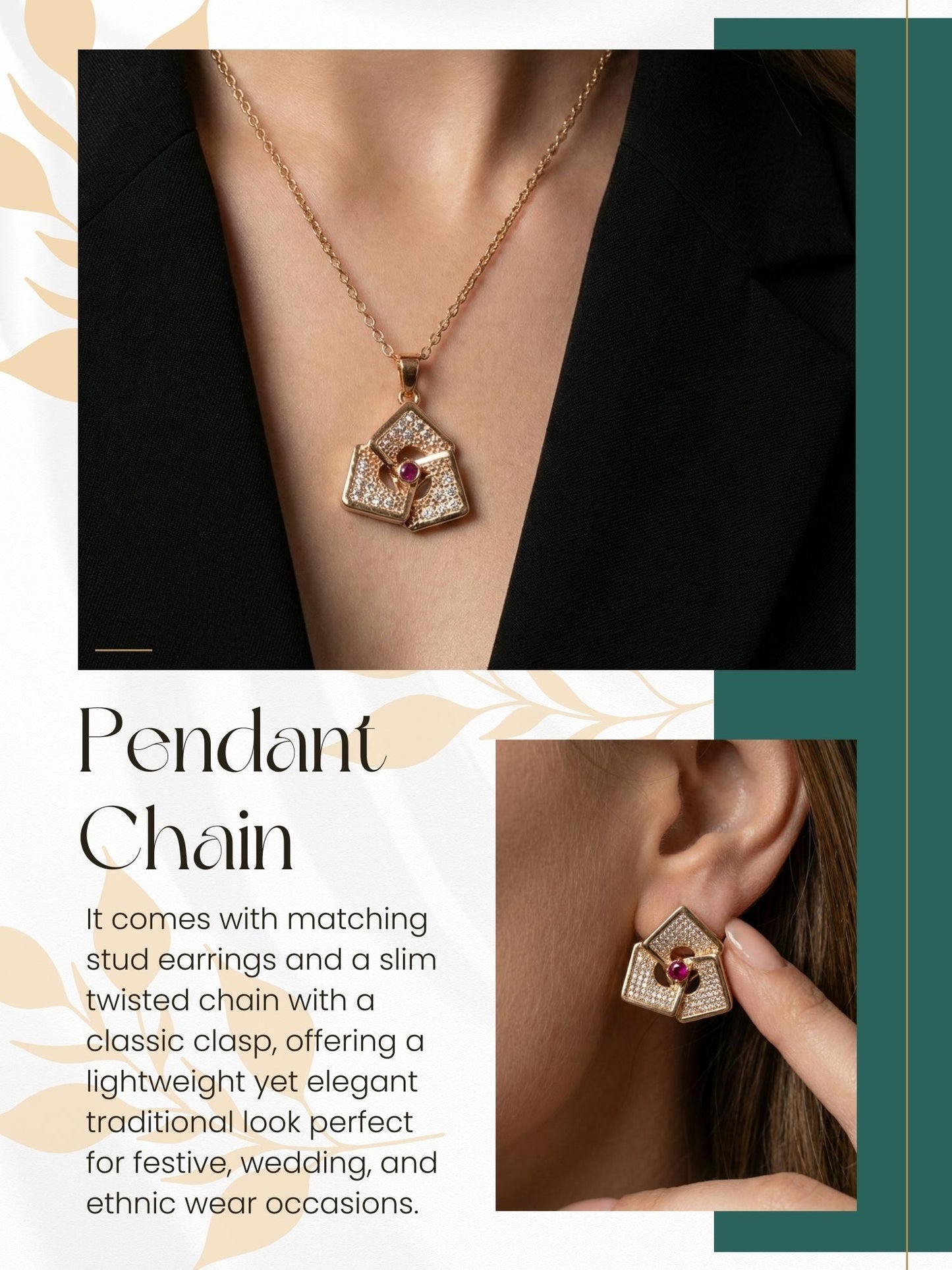 Meira Jewellery Rose Gold Plated Stone Studded Pendant Necklace with Pink Center Accent for Women, Lightweight Party Jewellery for Festive, Wedding, Evening, Daily Styling with Premium Finish Chain-11