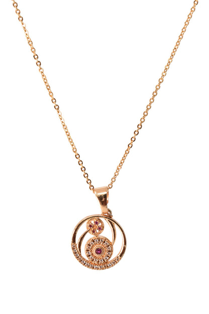 Meira Jewellery Gold Plated Stone Studded Pendant Necklace with Pink Center Accent for Women, Lightweight Party Jewellery for Festive, Wedding, Evening and Daily Styling with Premium Finish Chain-02