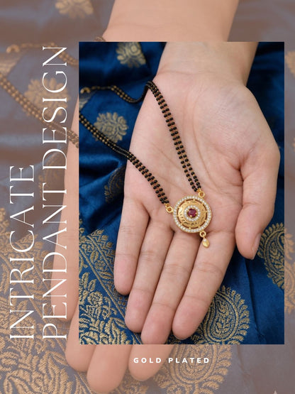 Meira Jewellery Traditional Mangalsutra for Women, Black Beads Chain with Pendant, Gold Plated Mangalsutra Necklace, Ethnic, Stylish Anniversary, Wedding, Festive Mangalsutra Jewellery for Women-31