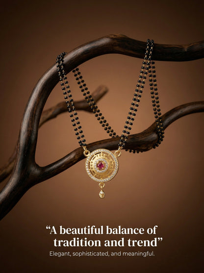 Meira Jewellery Traditional Mangalsutra for Women, Black Beads Chain with Pendant, Gold Plated Mangalsutra Necklace, Ethnic, Stylish Anniversary, Wedding, Festive Mangalsutra Jewellery for Women-31