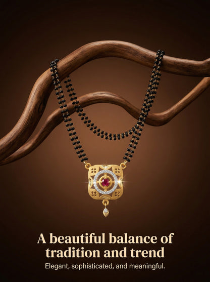 Meira Jewellery Traditional Mangalsutra for Women, Black Beads Chain with Pendant, Gold Plated Mangalsutra Necklace, Ethnic, Stylish Anniversary, Wedding, Festive Mangalsutra Jewellery for Women-33