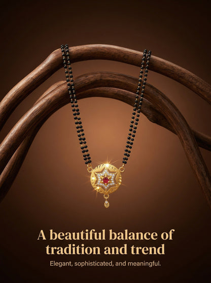 Meira Jewellery Traditional Mangalsutra for Women, Black Beads Chain with Pendant, Gold Plated Mangalsutra Necklace, Ethnic, Stylish Anniversary, Wedding, Festive Mangalsutra Jewellery for Women-34