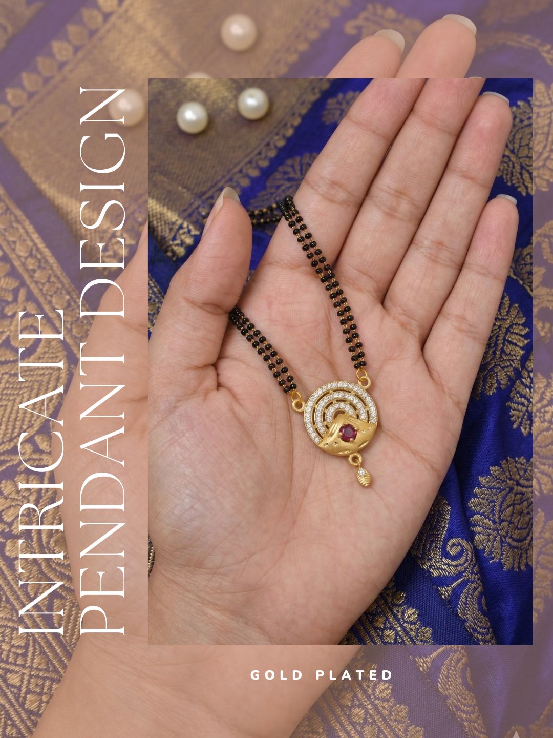 Meira Jewellery Traditional Mangalsutra for Women, Black Beads Chain with Pendant, Gold Plated Mangalsutra Necklace, Ethnic, Stylish Anniversary, Wedding, Festive Mangalsutra Jewellery for Women-35