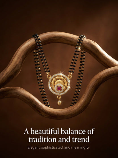 Meira Jewellery Traditional Mangalsutra for Women, Black Beads Chain with Pendant, Gold Plated Mangalsutra Necklace, Ethnic, Stylish Anniversary, Wedding, Festive Mangalsutra Jewellery for Women-36