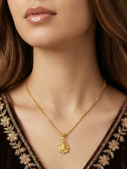 Meira Jewellery Gold Plated Traditional Chain Pendant in Stylish Ganesh Design for Women, Minimalist Gold Chain Necklace with Religious Style Charm, Daily Ethnic Simple Pendant Chain Necklace