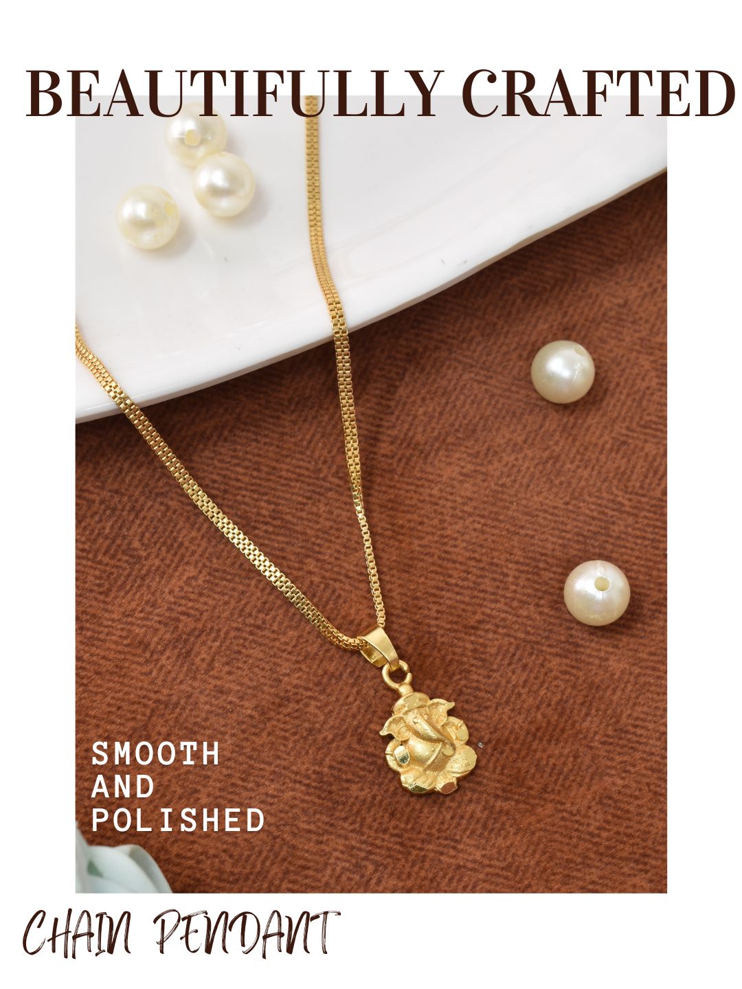 Meira Jewellery Gold Plated Traditional Chain Pendant in Stylish Ganesh Design for Women, Minimalist Gold Chain Necklace with Religious Style Charm, Daily Ethnic Simple Pendant Chain Necklace