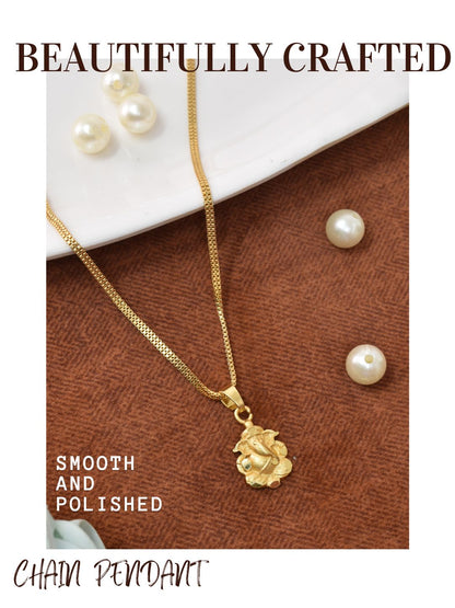 Meira Jewellery Gold Plated Traditional Chain Pendant in Stylish Ganesh Design for Women, Minimalist Gold Chain Necklace with Religious Style Charm, Daily Ethnic Simple Pendant Chain Necklace