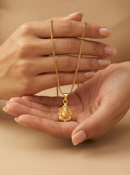 Meira Jewellery Gold Plated Traditional Chain Pendant in Stylish Ganesh Design for Women, Minimalist Gold Chain Necklace with Religious Style Charm, Daily Ethnic Simple Pendant Chain Necklace