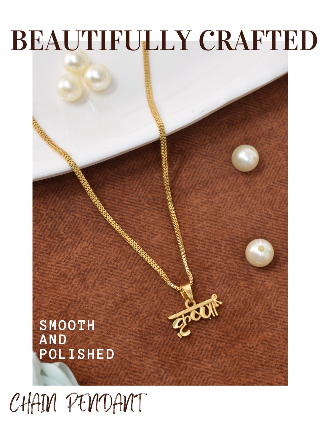 Meira Jewellery Gold Plated Traditional Chain Pendant in Stylish Krishna Design for Women, Minimalist Gold Chain Necklace with Religious Name Style Charm, Daily Ethnic Simple Pendant Chain Necklace