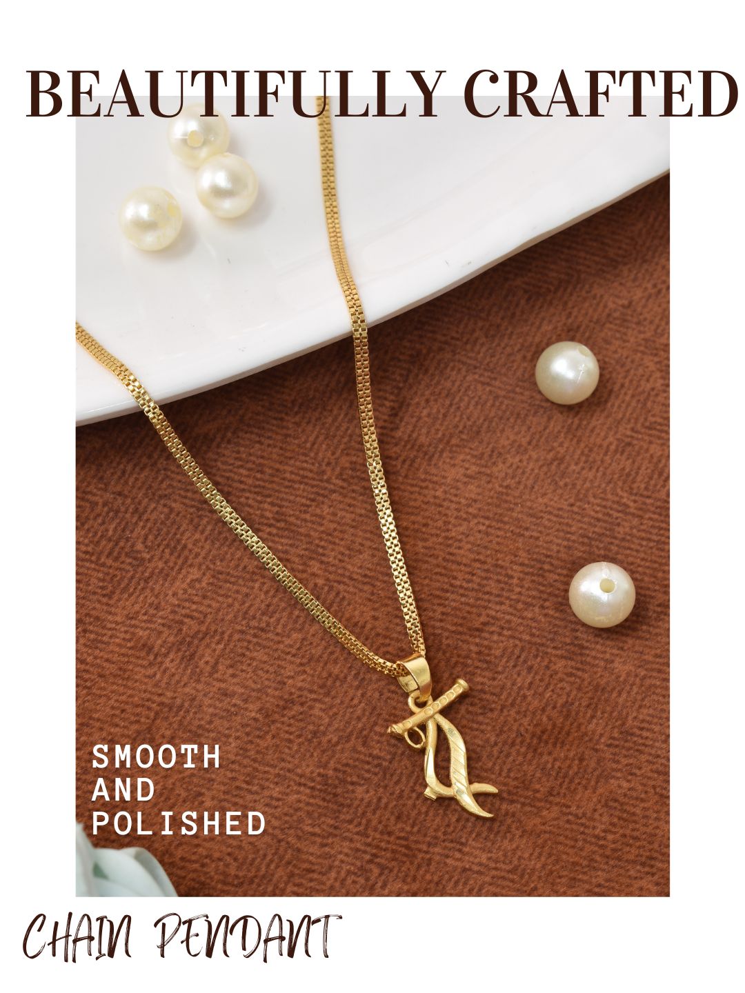 Meira Jewellery Gold Plated Traditional Chain Pendant in Stylish Krishna Murli Design for Women, Minimalist Gold Chain Necklace with Religious Style Charm, Daily Ethnic Simple Pendant Chain Necklace