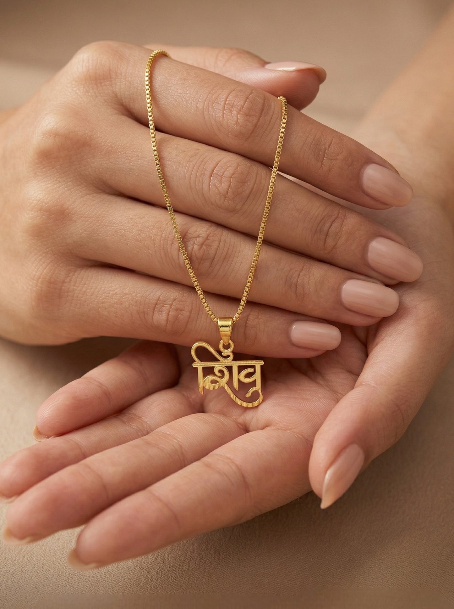 Meira Jewellery Gold Plated Traditional Chain Pendant in Stylish Shiv Design for Women, Minimalist Gold Chain Necklace with Religious Name Style Charm, Daily Ethnic Simple Pendant Chain Necklace