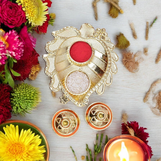 Pooja thali,pooja platter,karvachauth thali pooja items,kumkum dani,roli-chawal plate,roli haldi platter