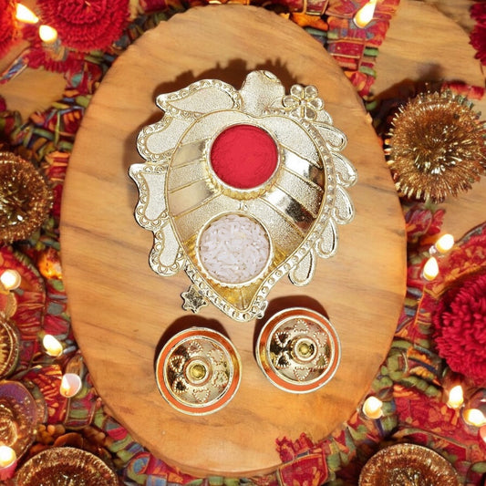 Pooja thali,pooja platter,karvachauth thali pooja items,kumkum dani,roli-chawal plate,roli haldi platter