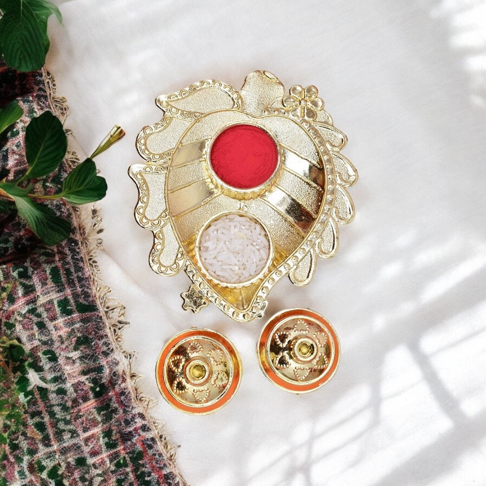 Pooja thali,pooja platter,karvachauth thali pooja items,kumkum dani,roli-chawal plate,roli haldi platter