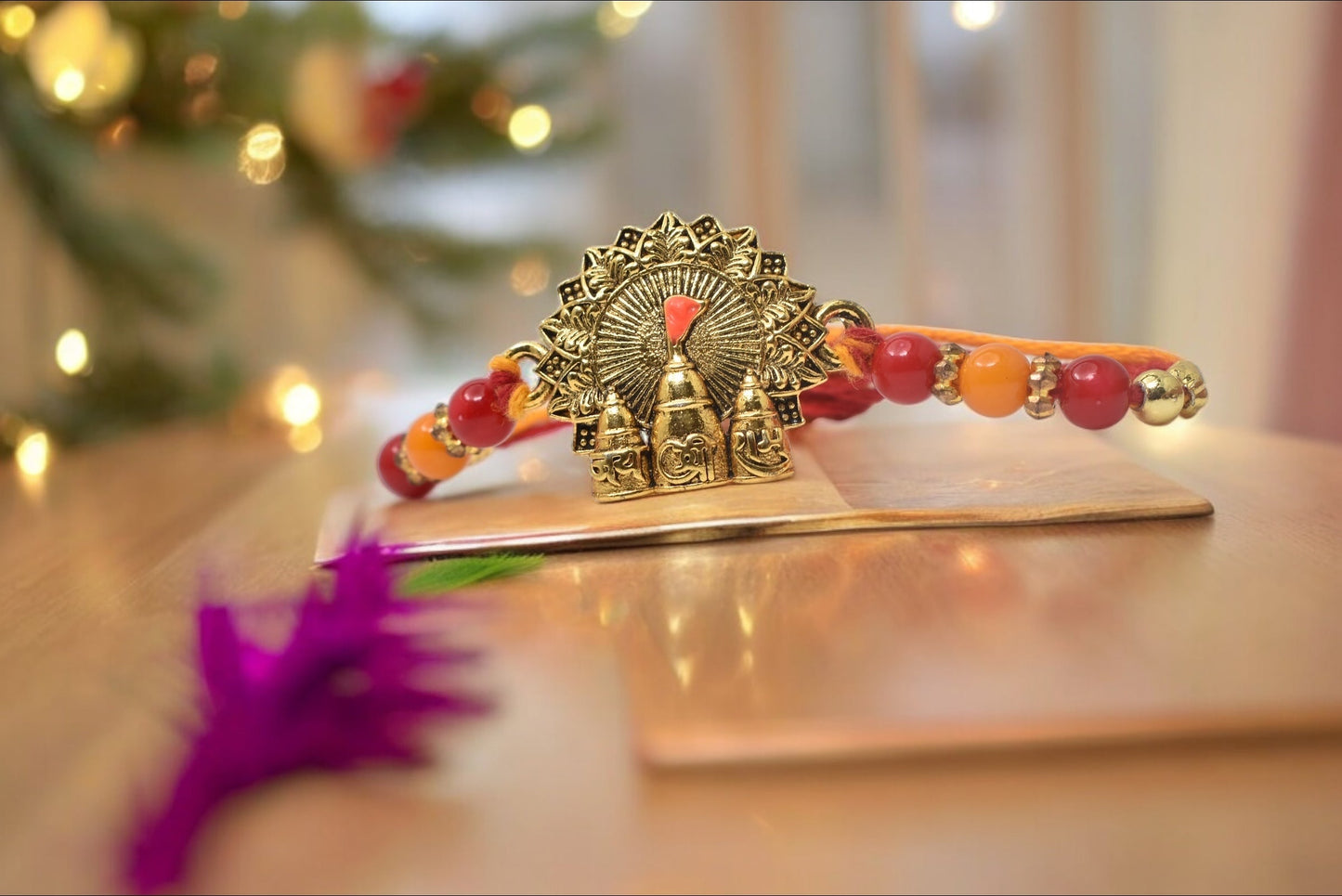 आध्यात्मिक जय श्री राम पीतल की गोल्ड प्लेटेड राखी, दिव्य गोल्डप्लेटेड बहुरंगी राखी, रोली चावल और रक्षाबंधन ग्रीटिंग कार्ड के पैक के साथ सूती धागों से बनी 1 राखी | भाई के लिए राखी | भैया राखी | बच्चों की राखी | बच्चों के लिए राखी | भैया के लिए राखी