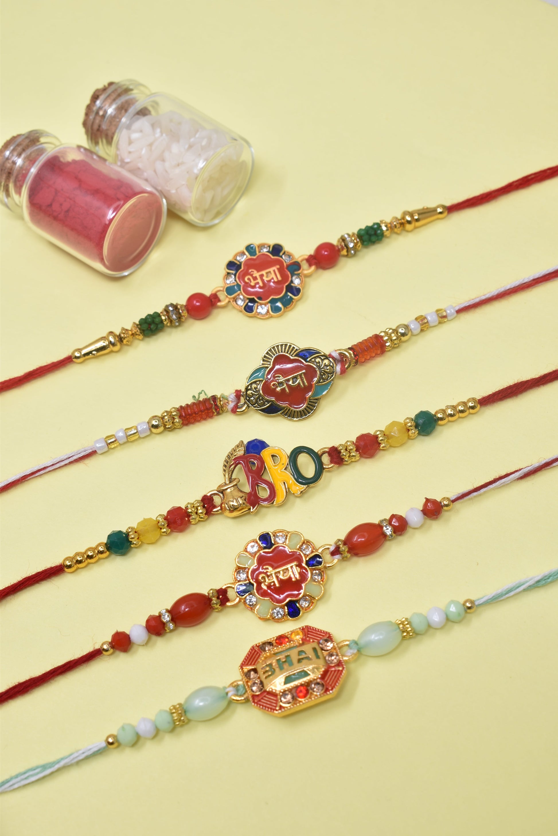 Set of 5 Rakhi, Rakhi for bhai bhabhi and kids