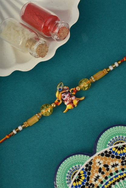 Divine Krishna Design Yellow Kids Rakhi