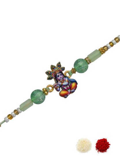 Krishna Morpankh Design Green Kids Rakhi
