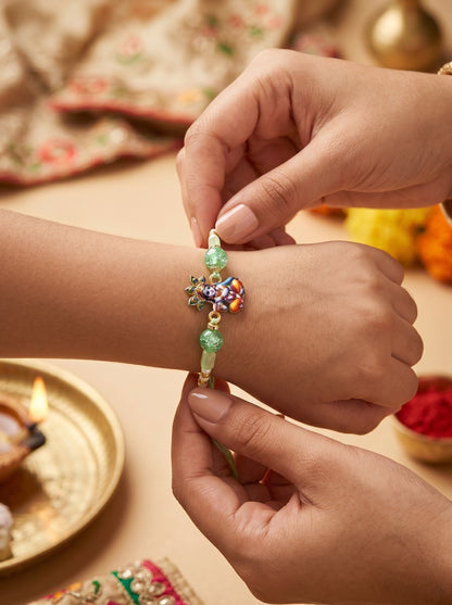 Krishna Morpankh Design Green Kids Rakhi