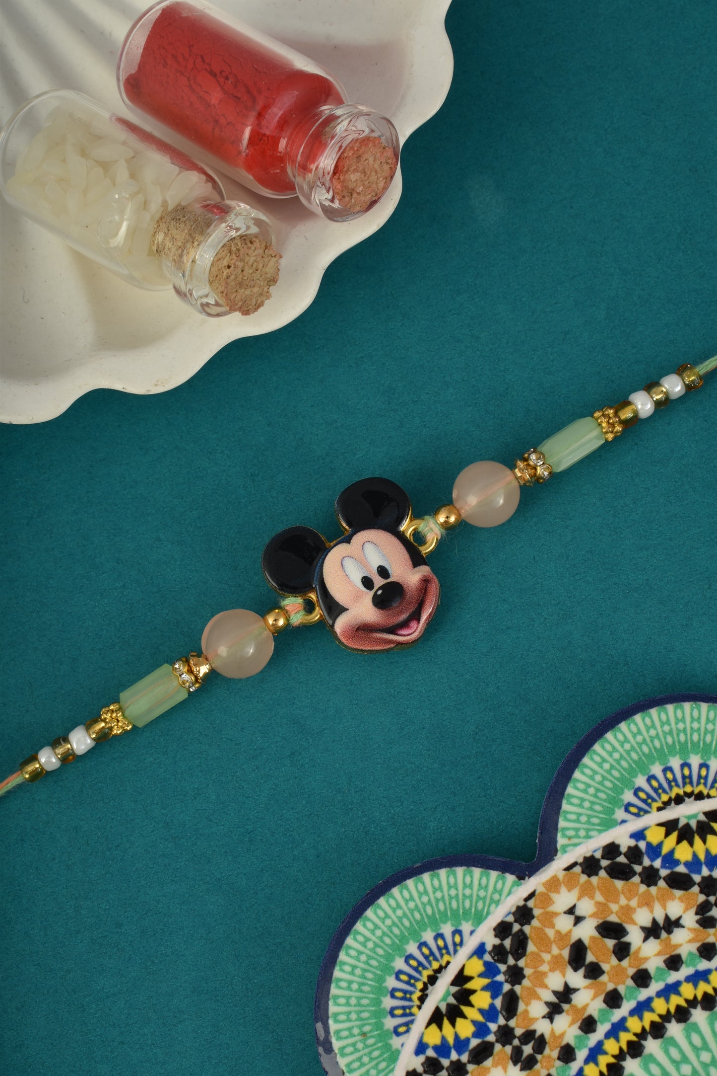 Micky Mouse Design Green Kids Rakhi