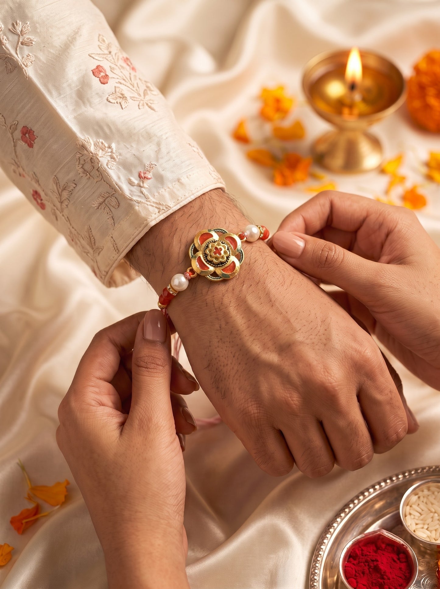 Red Flower Design Rakhi for Kids