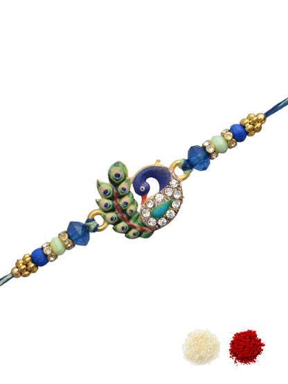 Majestic Kundan Peacock Rakhi for Brothers