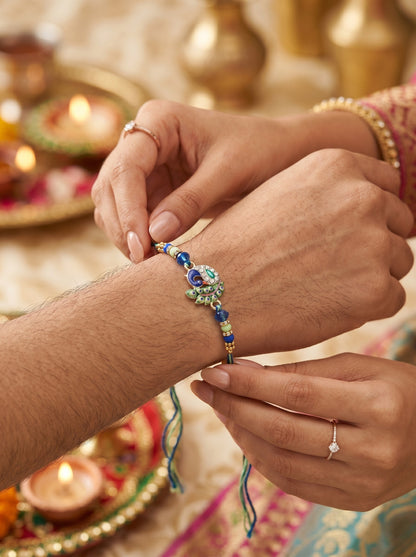 Majestic Kundan Peacock Rakhi for Brothers