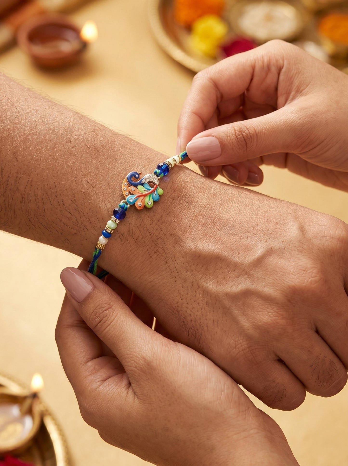 Vibrant Morpankh Design Rakhi for Brother