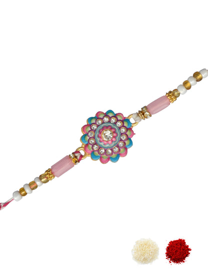 Pink Blue Peacock Design Rakhi