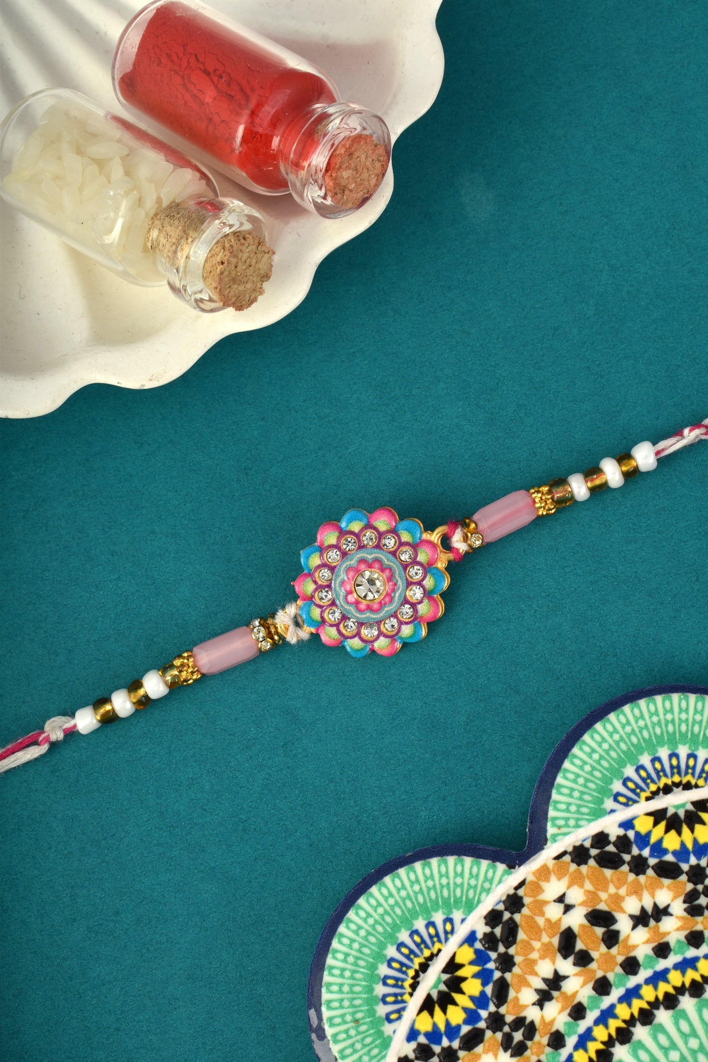 Pink Blue Peacock Design Rakhi