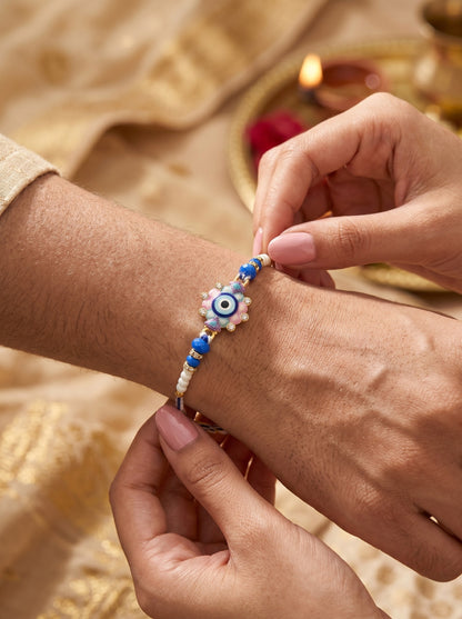 Evil Eye Design Pink Blue Rakhi for Brother
