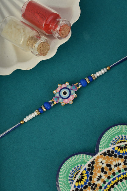 Evil Eye Design Pink Blue Rakhi for Brother