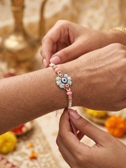Evil Eye Design Pink Blue Rakhi for Brother