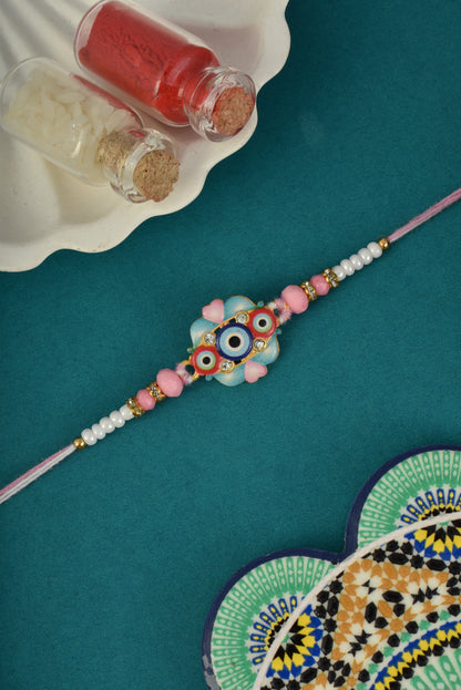 Evil Eye Design Pink Blue Rakhi for Brother