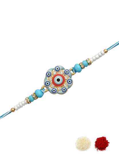 Evil Eye Design Pink Blue Rakhi for Brother