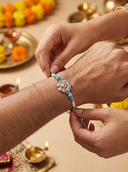 Evil Eye Design Pink Blue Rakhi for Brother