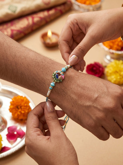 Evil Eye Design Pink Blue Rakhi for Brother