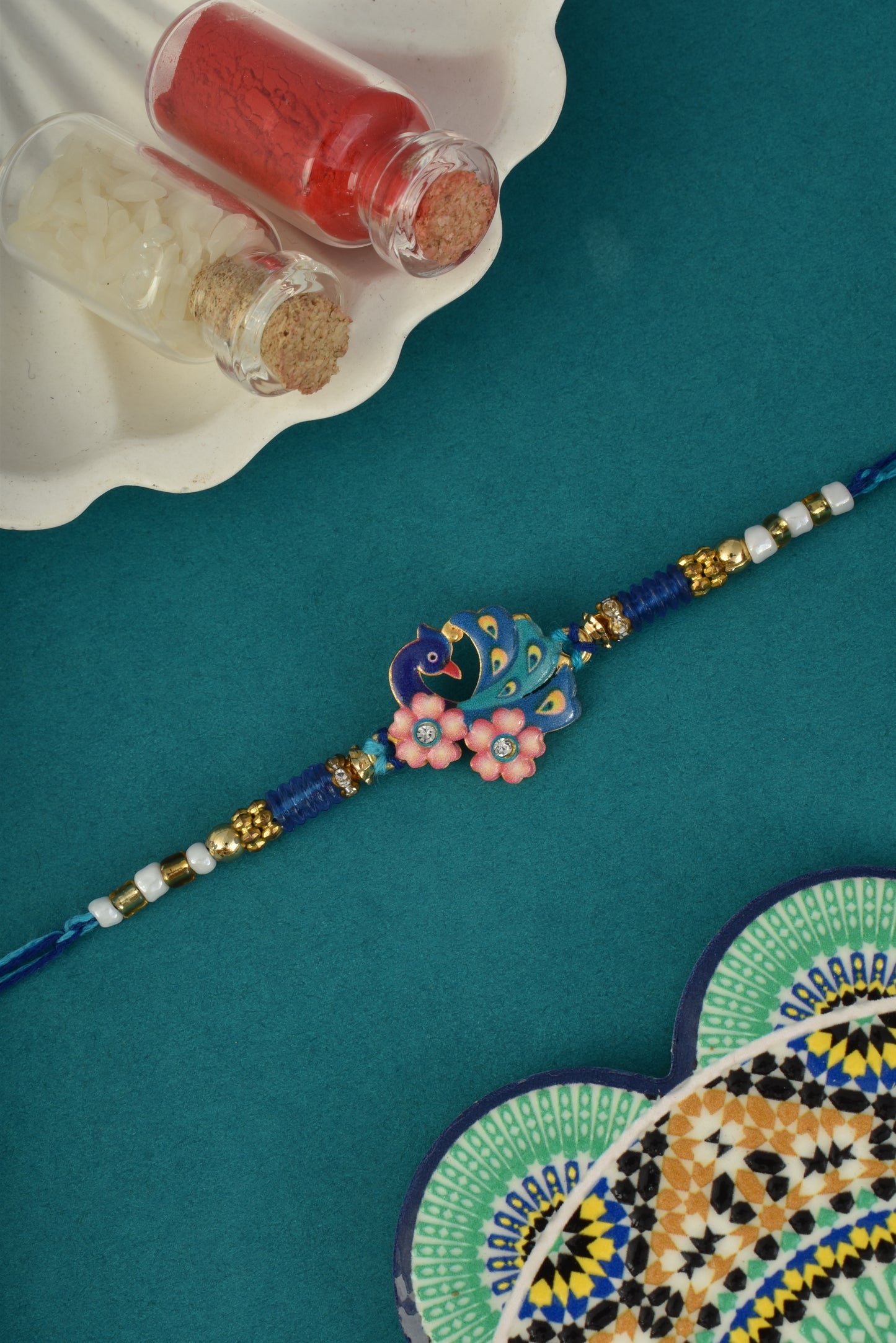 Evil Eye Design Pink Blue Rakhi for Brother