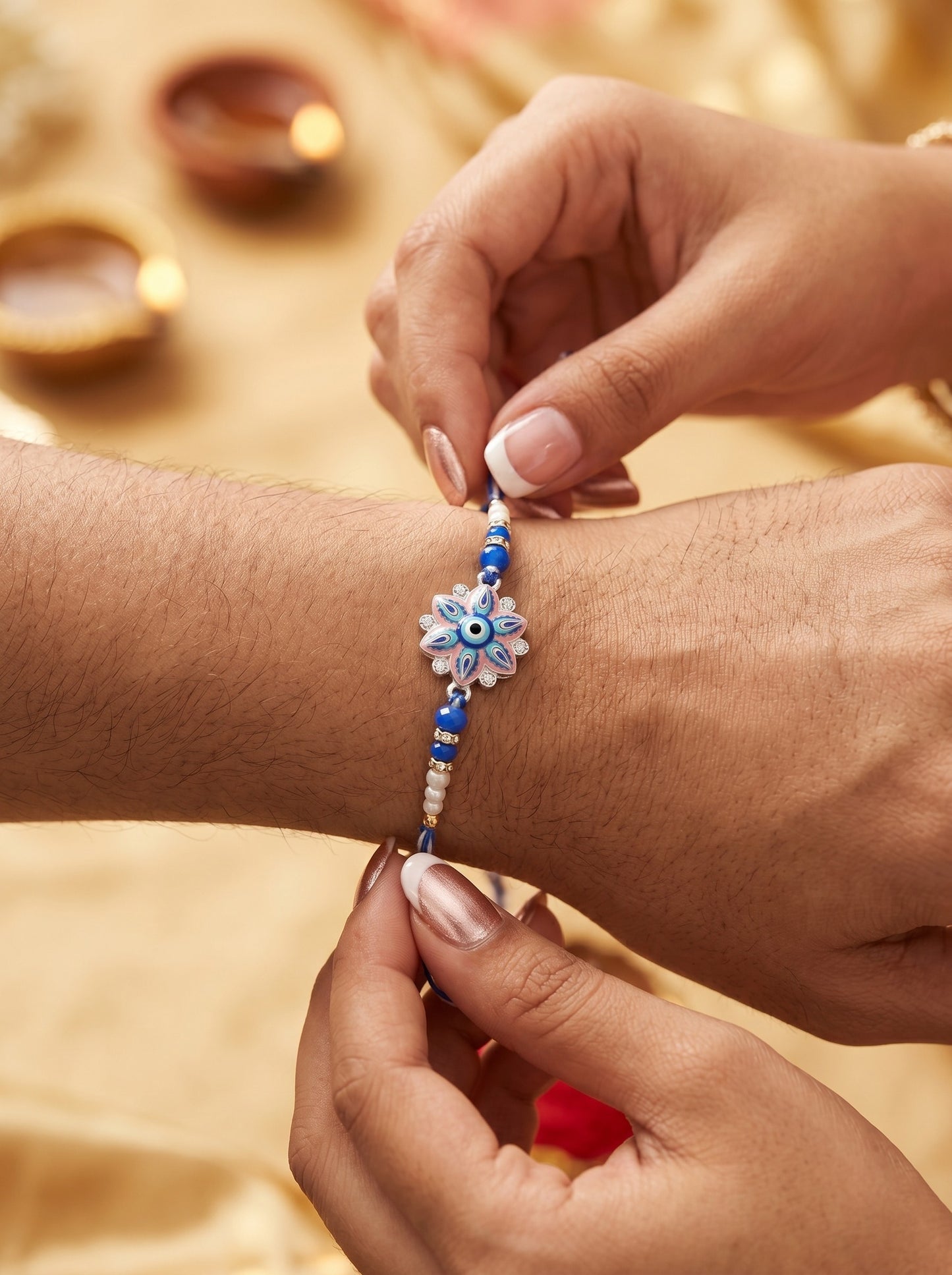 Evil Eye Design Pink Blue Rakhi for Brother