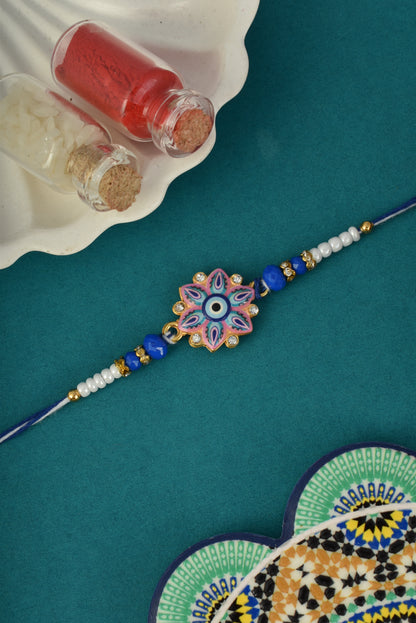 Evil Eye Design Pink Blue Rakhi for Brother