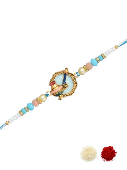 Unique Matka Design Blue Rakhi for Brother