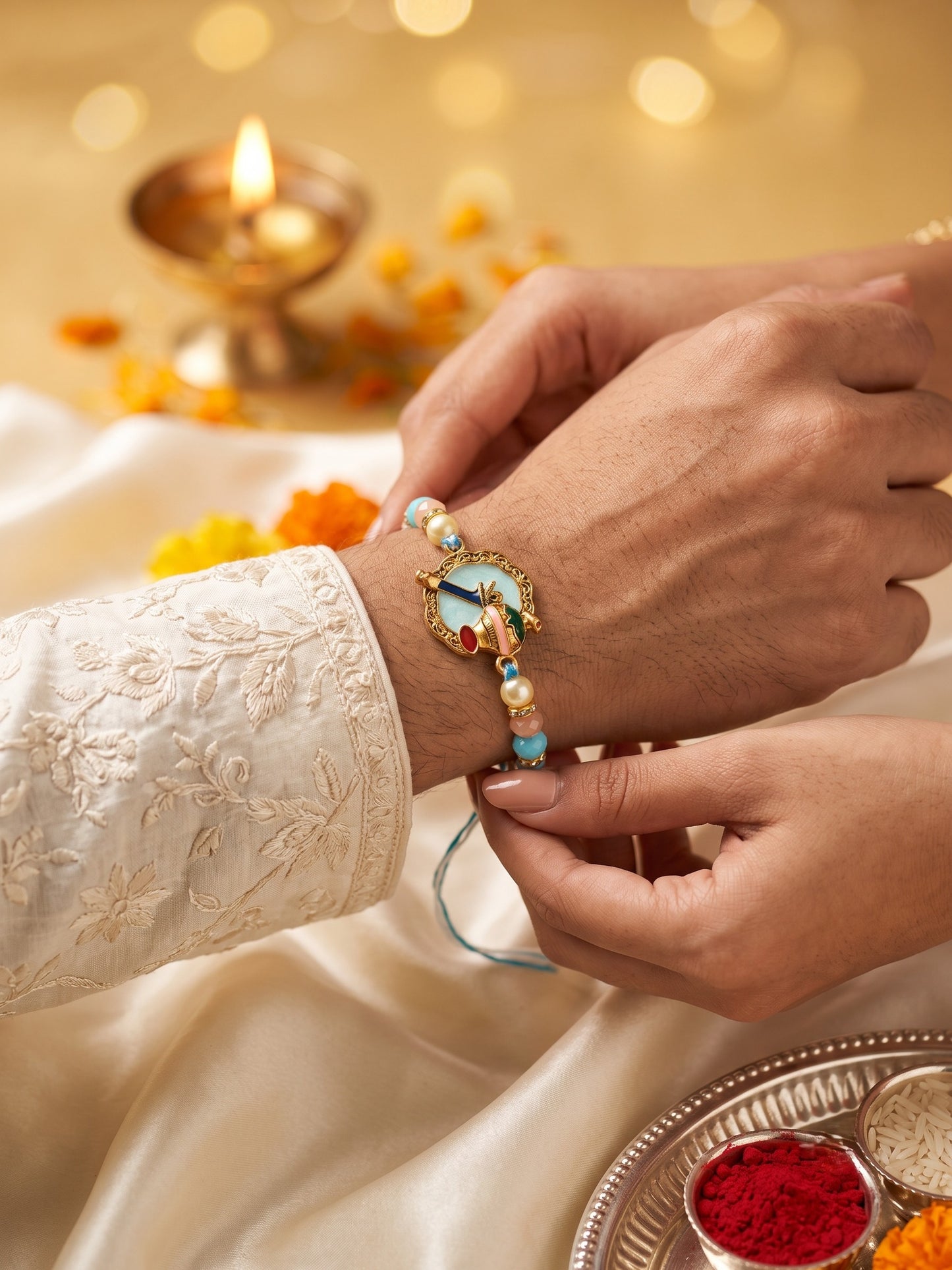 Unique Matka Design Blue Rakhi for Brother