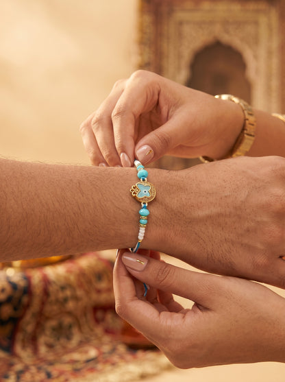 Sky Blue Designer Evil Eye Rakhi For Brother