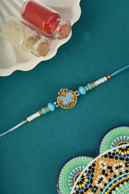 Sky Blue Designer Evil Eye Rakhi For Brother