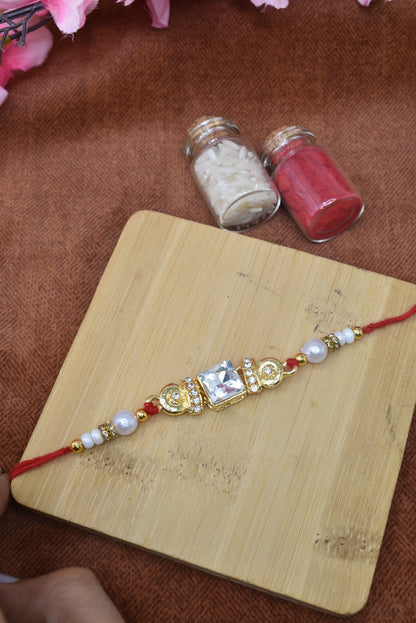 Goldplated AD Studded White stone Rakhi