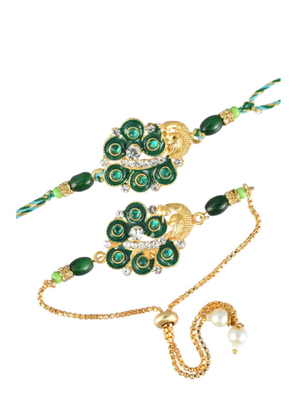 Green Peacock Design - Bracelet Bhai Bhabhi Rakhi