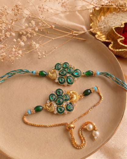 Green Peacock Design - Bracelet Bhai Bhabhi Rakhi